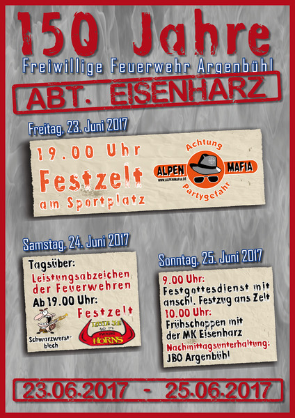 Party Flyer: Feuerwehrfest in Eisenharz mit ALPENMAFIA am 23.06.2017 in Argenbhl
